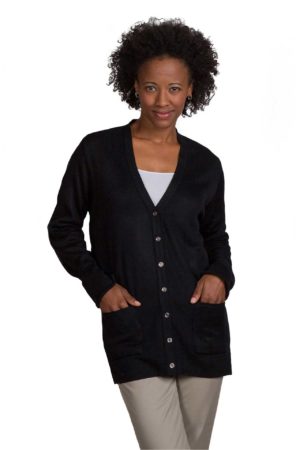 Women's Fine-Gauge Tunic-Length V-Neck Cardigan - Black