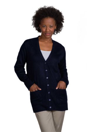 Women's Fine-Gauge Tunic-Length V-Neck Cardigan - Navy