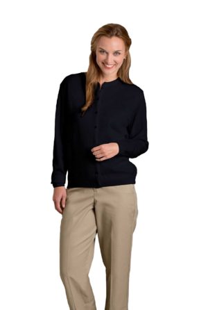 Women's Fine-Gauge Crewneck Cardigan, Button Front - Navy