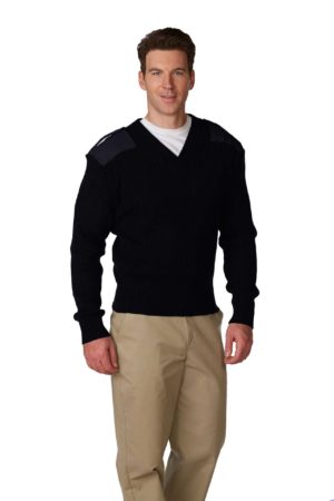 Unisex Heavy Rib V-Neck Commando Sweater - Black
