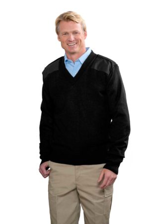 Unisex  Jersey V-Neck Commando Sweater - Black