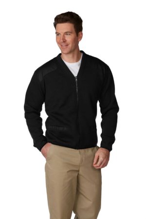 Unisex Fleece-Lined Zip-Front V-Neck Commando Cardigan - Black
