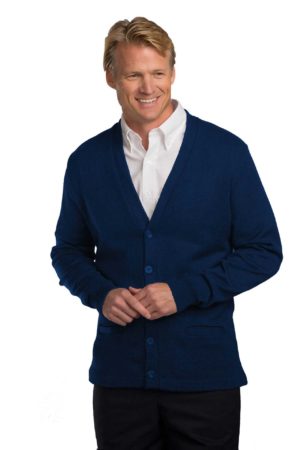 Unisex Jersey Knit 5-Button V-Neck Pocket Cardigan - Navy