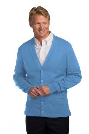 Unisex Jersey Knit 5-Button V-Neck Pocket Cardigan - Nally Powder Blue