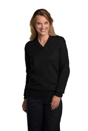 Unisex V-Neck Pullover Jersey Knit Sweater - Black