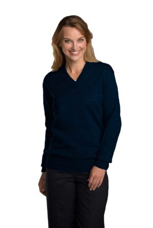Unisex V-Neck Pullover Jersey Knit Sweater - Navy