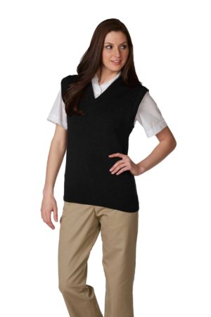 Unisex V-Neck Pullover Jersey Knit Sweater Vest - Black