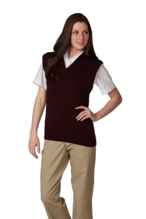 Unisex V-Neck Pullover Jersey Knit Sweater Vest - Wine