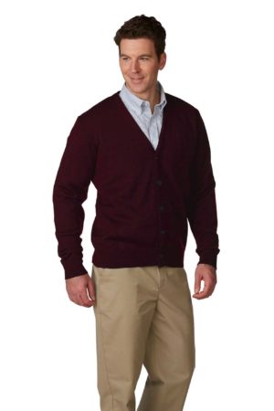 Unisex  Jersey Knit 5-Button V-Neck Cardigan - Wine