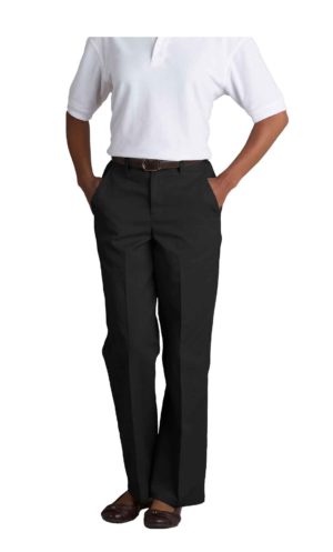 Women's Plain Front Classic Fit Twill Pants - Black