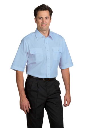 Men's Poplin Short-Sleeve Aviator Shirt - Blue