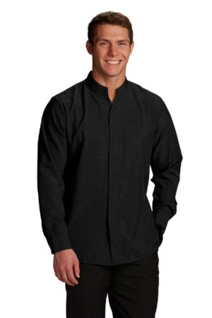 Men's Hospitality Shirt, Stand-Up Collar - Black
