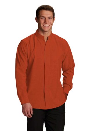 Men's Hospitality Shirt, Stand-Up Collar - Rust