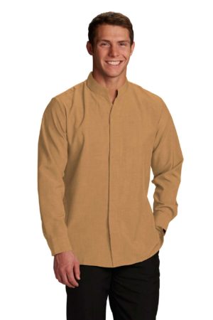 Men's Hospitality Shirt, Stand-Up Collar - Wheat