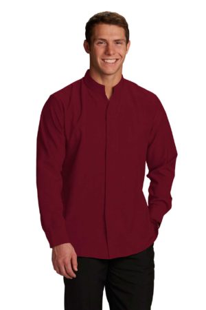Men's Hospitality Shirt, Stand-Up Collar - Wine