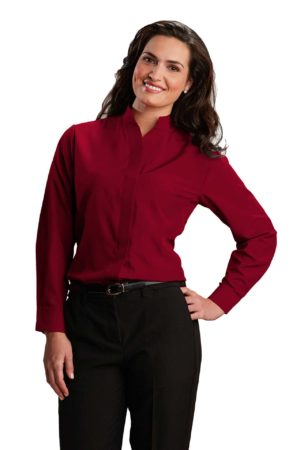 Women's Hospitality Shirt, Stand-Up Collar - Wine