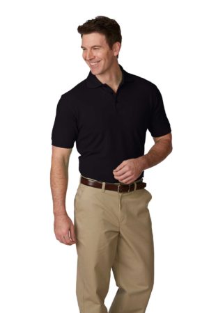 Men's/Unisex Pique Polo Shirt, Short Sleeves, Ribbed Cuffs - Black