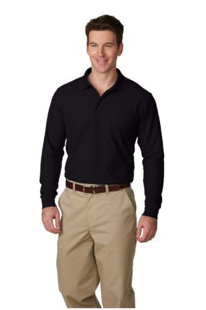 Men's/Unisex Pique Polo Shirt, Long Sleeves, Ribbed Cuffs - Black