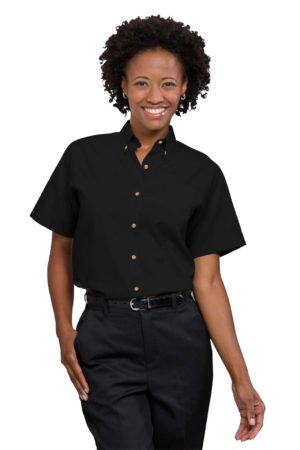 Women's Short-Sleeve Poplin Blouse - Black