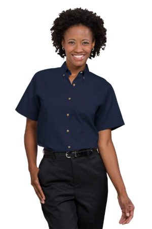 Women's Short-Sleeve Poplin Blouse - Navy