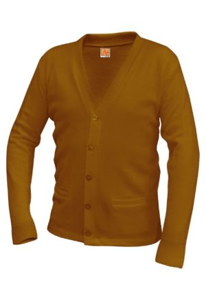 Unisex Jersey Knit 5-Button V-Neck Pocket Cardigan - Old Gold