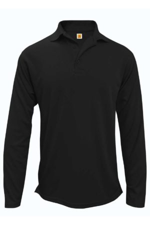 Performance Moisture-Wicking Jersey Knit Long Sleeve Polo - Black