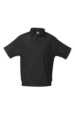 Unisex Jersey Knit Polo Overshirt, Short Sleeves - Black